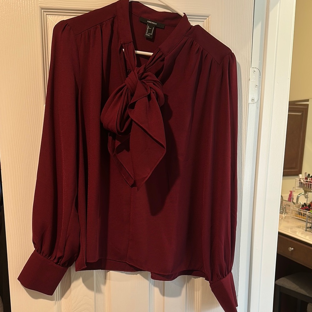 Women's Burgundy Blouse with Bow by H&M